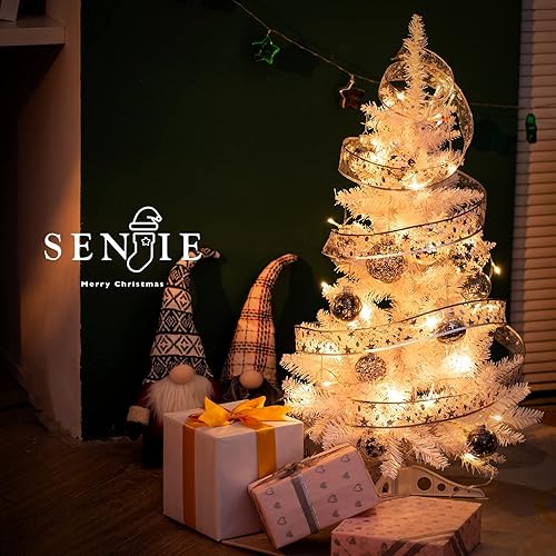 Miniatura 46 de Pequeño árbol de Navidad artificial de 4 pies para decoración de la casa de Halloween, color plateado Plata