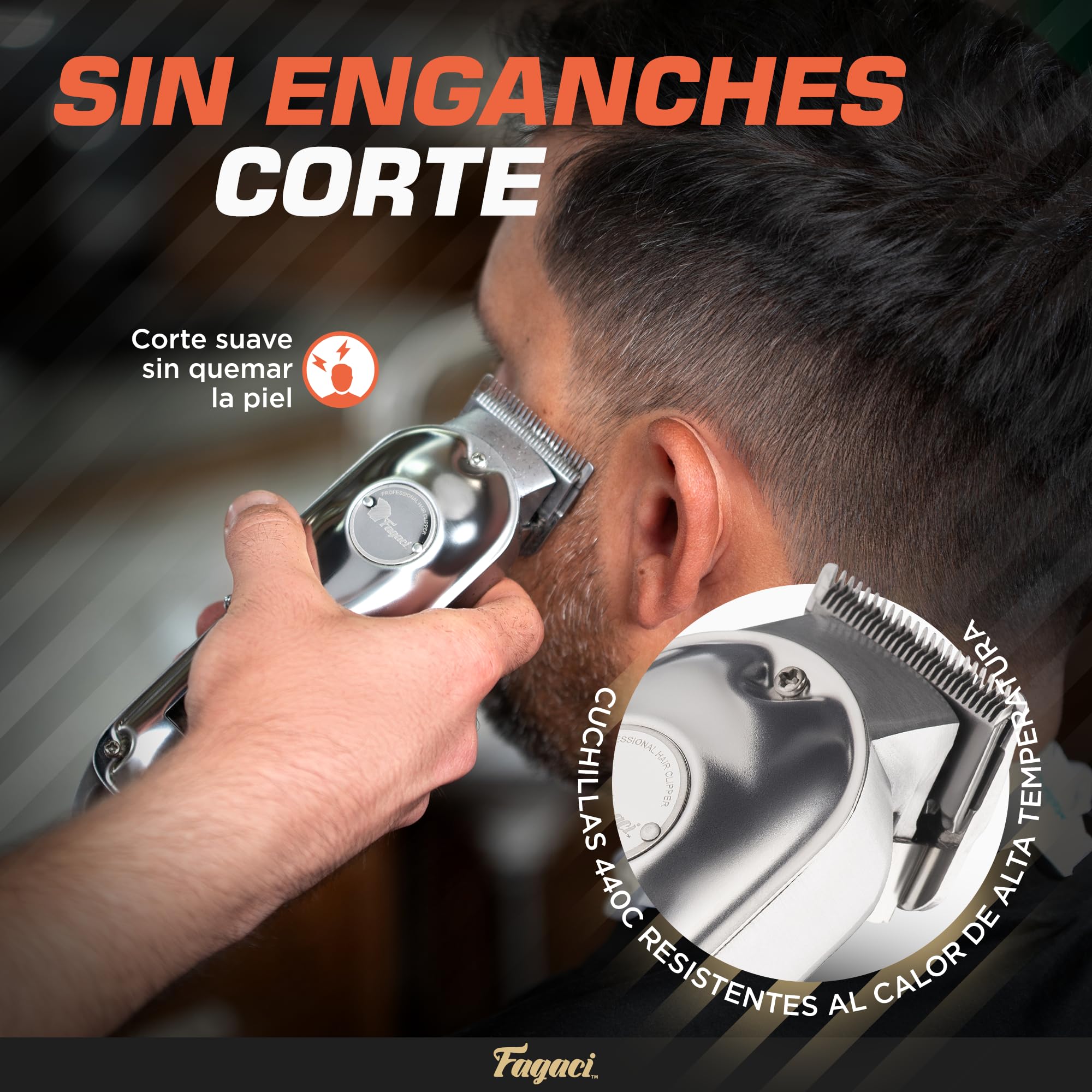 Fagaci Maquina de Cortar Pelo Hombre Profesional, Acero 440C Kit Barbero | Cortapelos inalámbrica de acero 440C con motor potente, 5 horas de batería, Incluye 8 guías, aceite, cepillo y cable USB