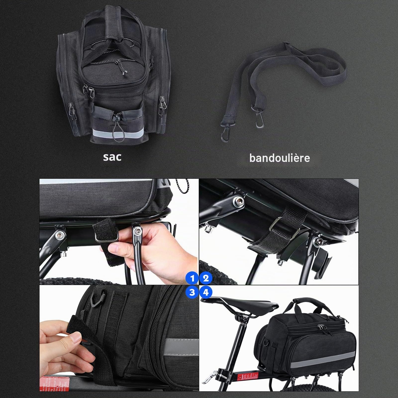 Wildken Sac de Transport de Bagages pour Vélo, étanche, Sac de Rangement Arrière, pour Le Cyclisme, Le VTT, Le Sport, Les Voyages, avec Housse de Pluie (Noir)