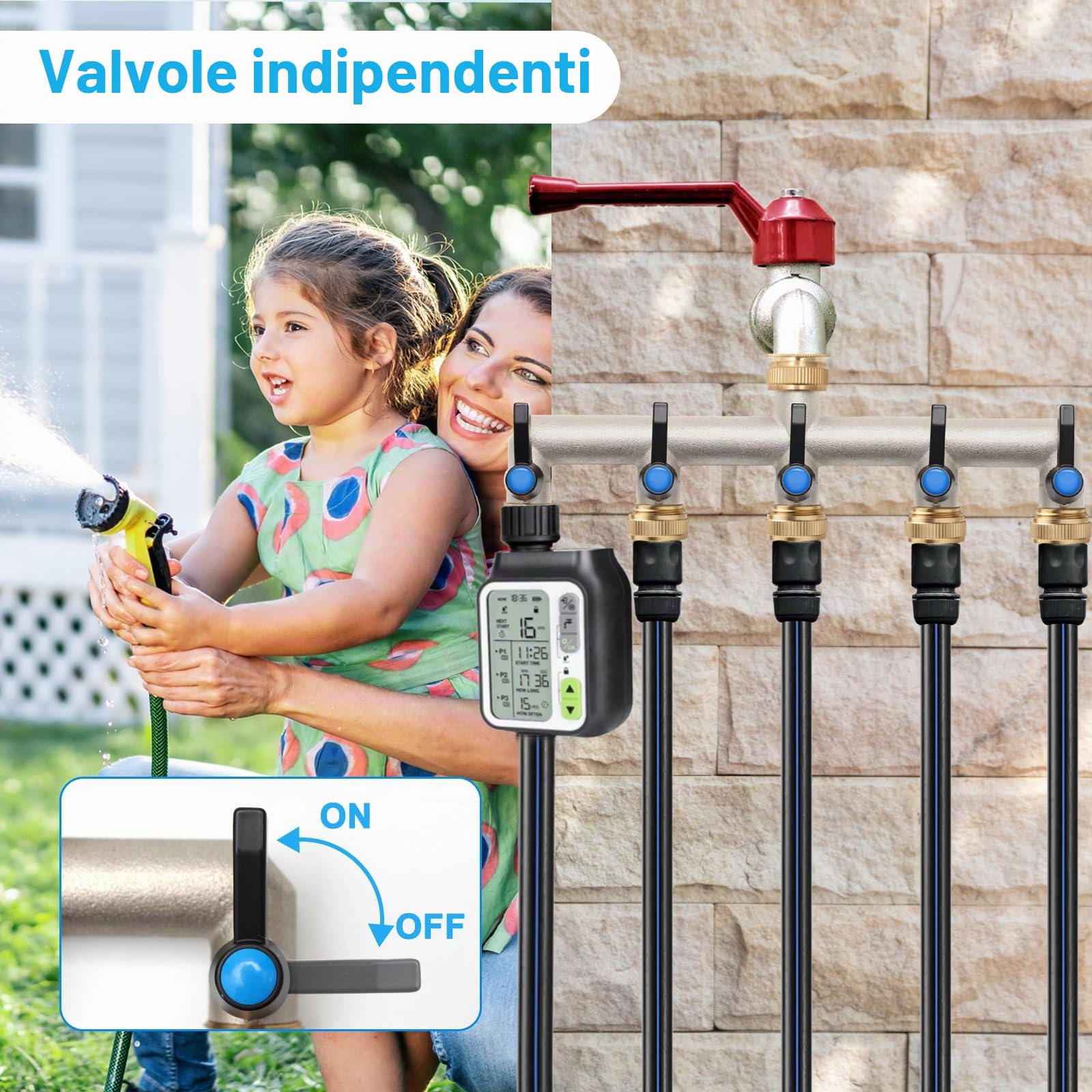 Distributore dell'Acqua a 5 Vie, in Ottone, Adattatore da 3/4 Pollici con 5 connettori per Rubinetto da 3/4" a 1/2" per casa, Cortile/Lavatrice