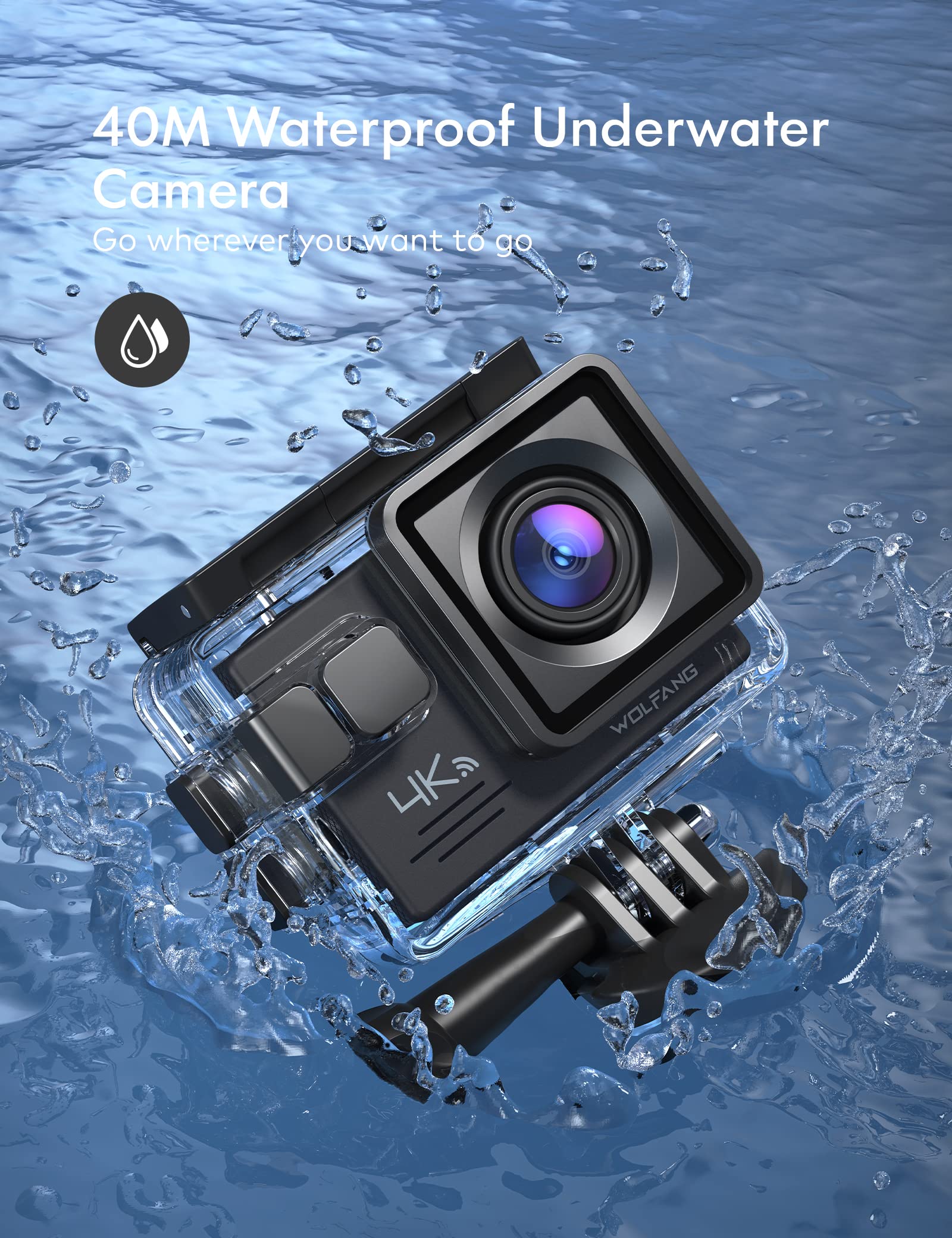Caméra Sport 4K WiFi WOLFANG GA120 - Étanche 40m Avec Double Écran - Pour Plongée Et Action