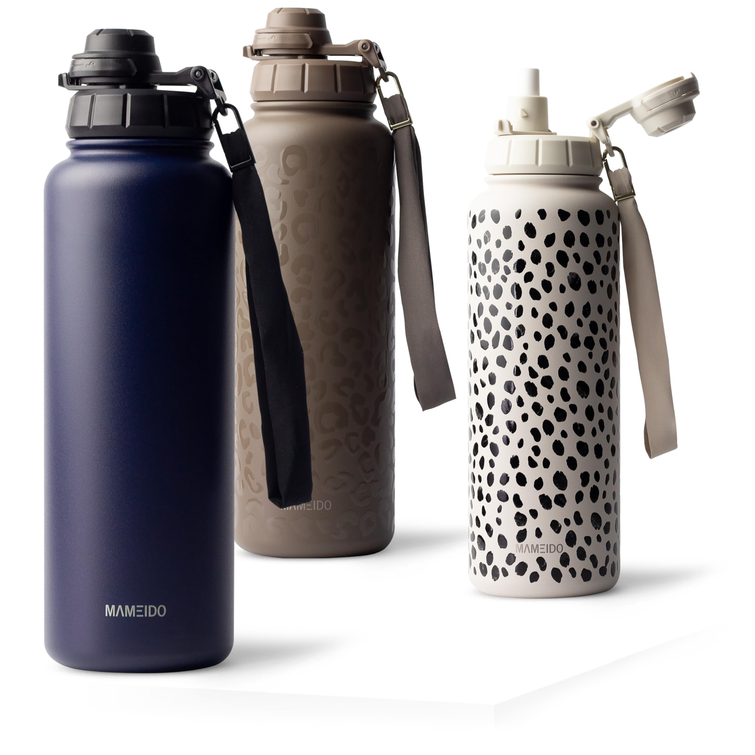 MAMEIDO Thermosflasche mit Strohhalm 700 ml, auslaufsichere Trinkflasche Edelstahl isoliert, Wasserflasche mit Trageschlaufe, Isolierflasche BPA-frei (Dark Night)