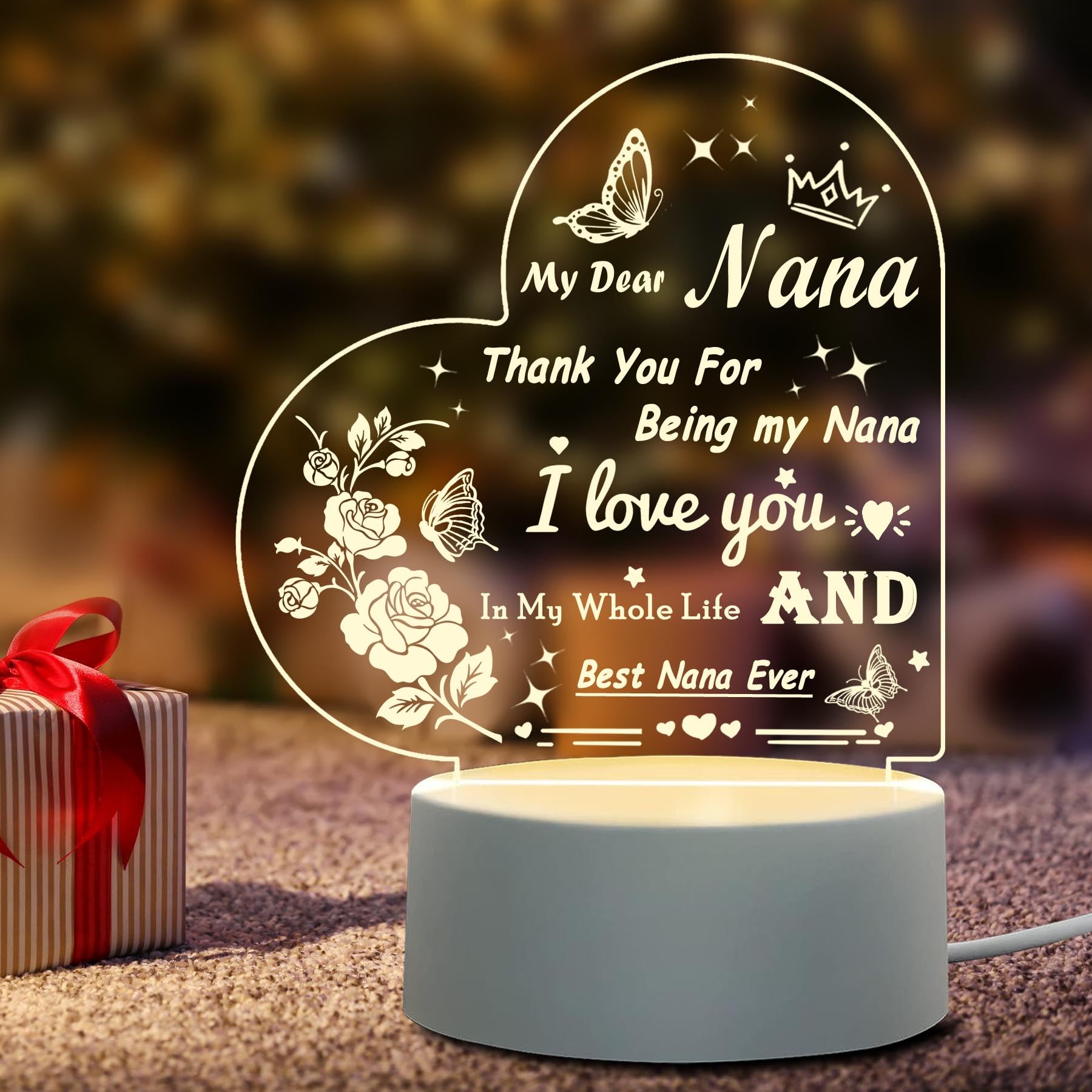 BamLueGifts for Nana, Engraved LED Night Light Mother’s Day Gifts, Acrylic Night Lamp, Best Grandma Ever Gift for Christmas, Birthday, Mother’s Day, Thanksgiving Day from Grandson/Daughter