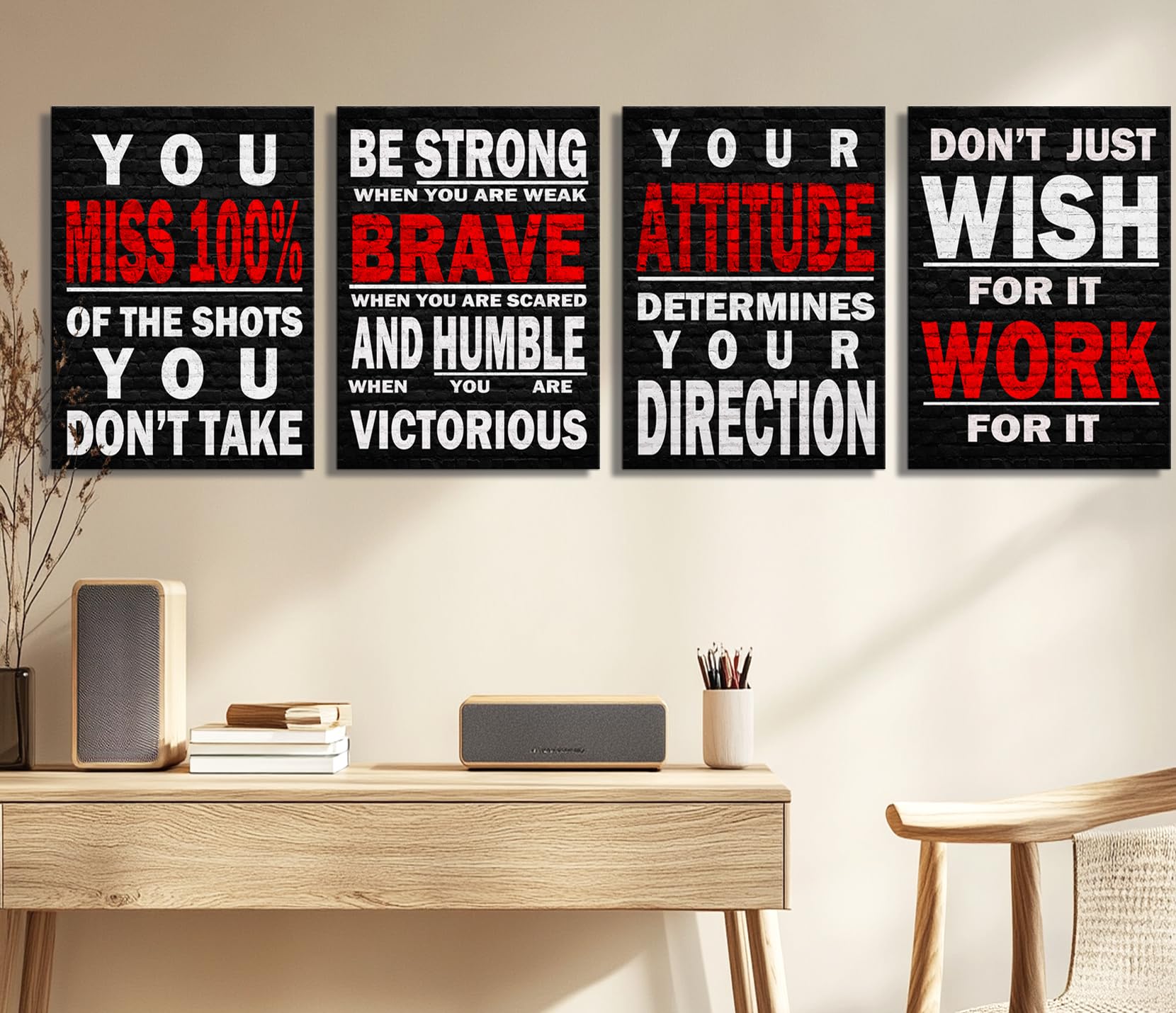 Póster inspirador para pared, con cita motivacional, para oficina, sala de estar, dormitorio, color negro, blanco, rojo, citas positivas, divertidas, decoración de pared, para oficina, arte de la