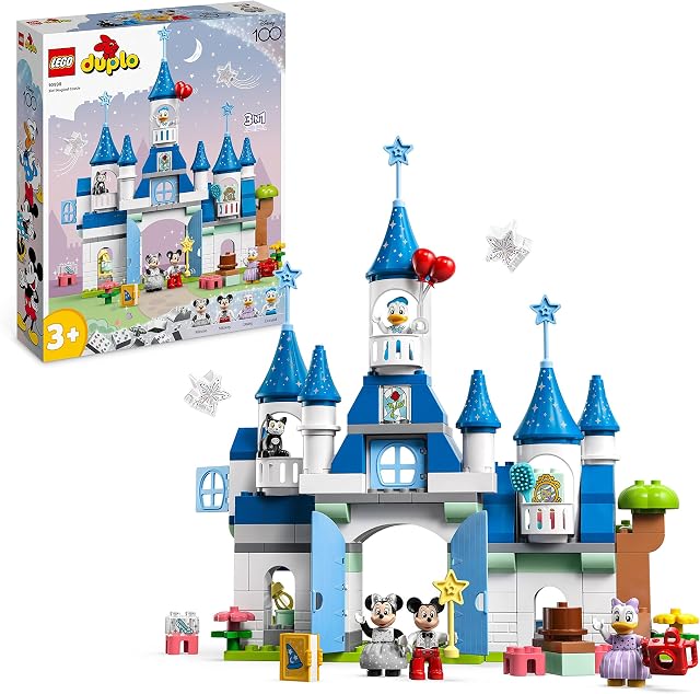 LEGO 10998 DUPLO | Disney Magiczny zamek 3 w 1, Zestaw z Figurkami Myszki Miki, Minnie, Kaczora Donalda i Daisy dla dzieci od 3 lat, 100-lecie Disneya, Zabawki edukacyjne, Prezent pod Choinkę