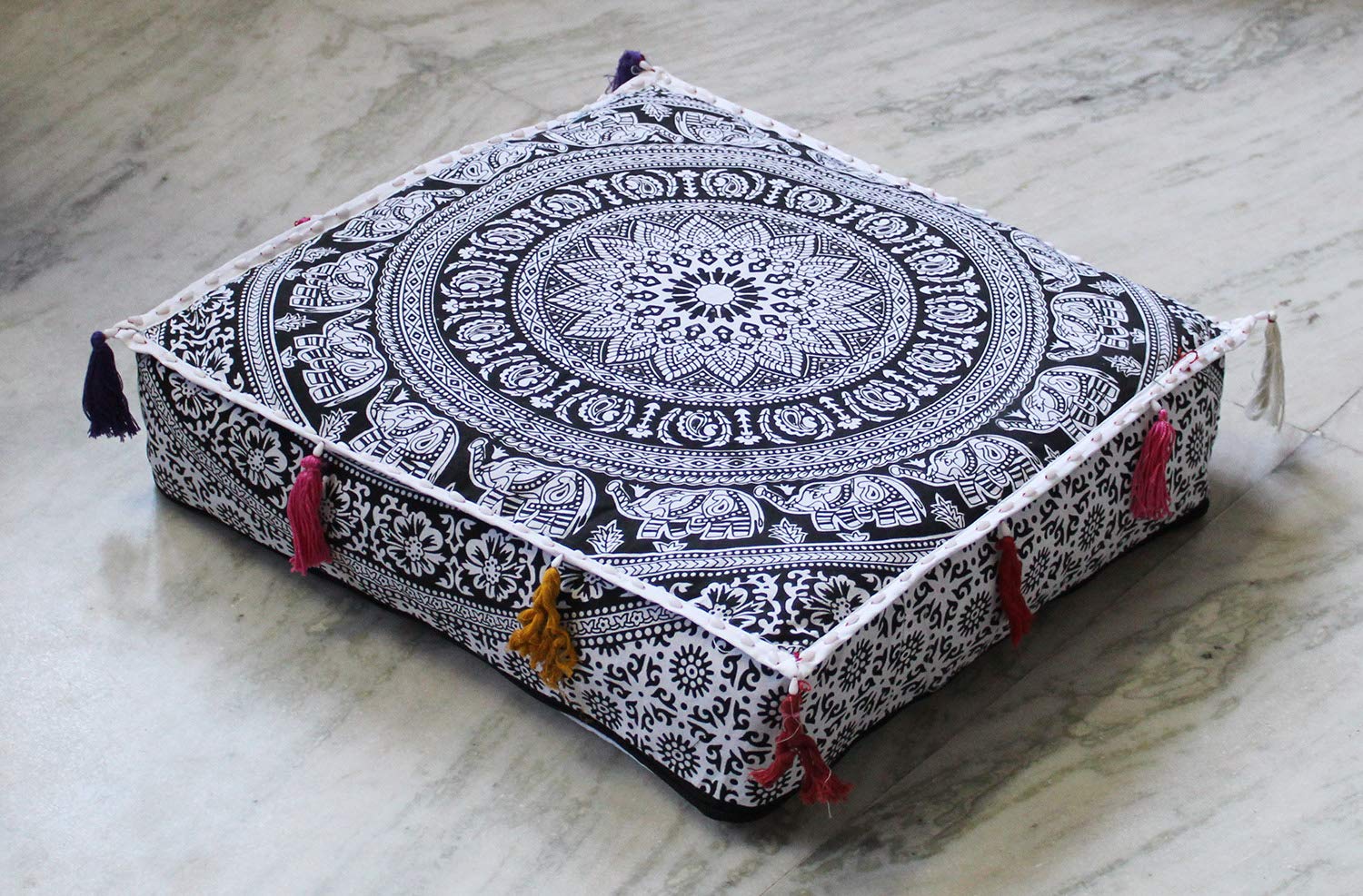 Popular Handicrafts Floor Pillow Cushion Cover - Hippie Mandala Square Ottoman Pouf Cover Indian Peacock Daybed Oversized Cotton Cushion Cover with Heavy Duty Zipper - Dog-Pets Bed, 22 Maroon