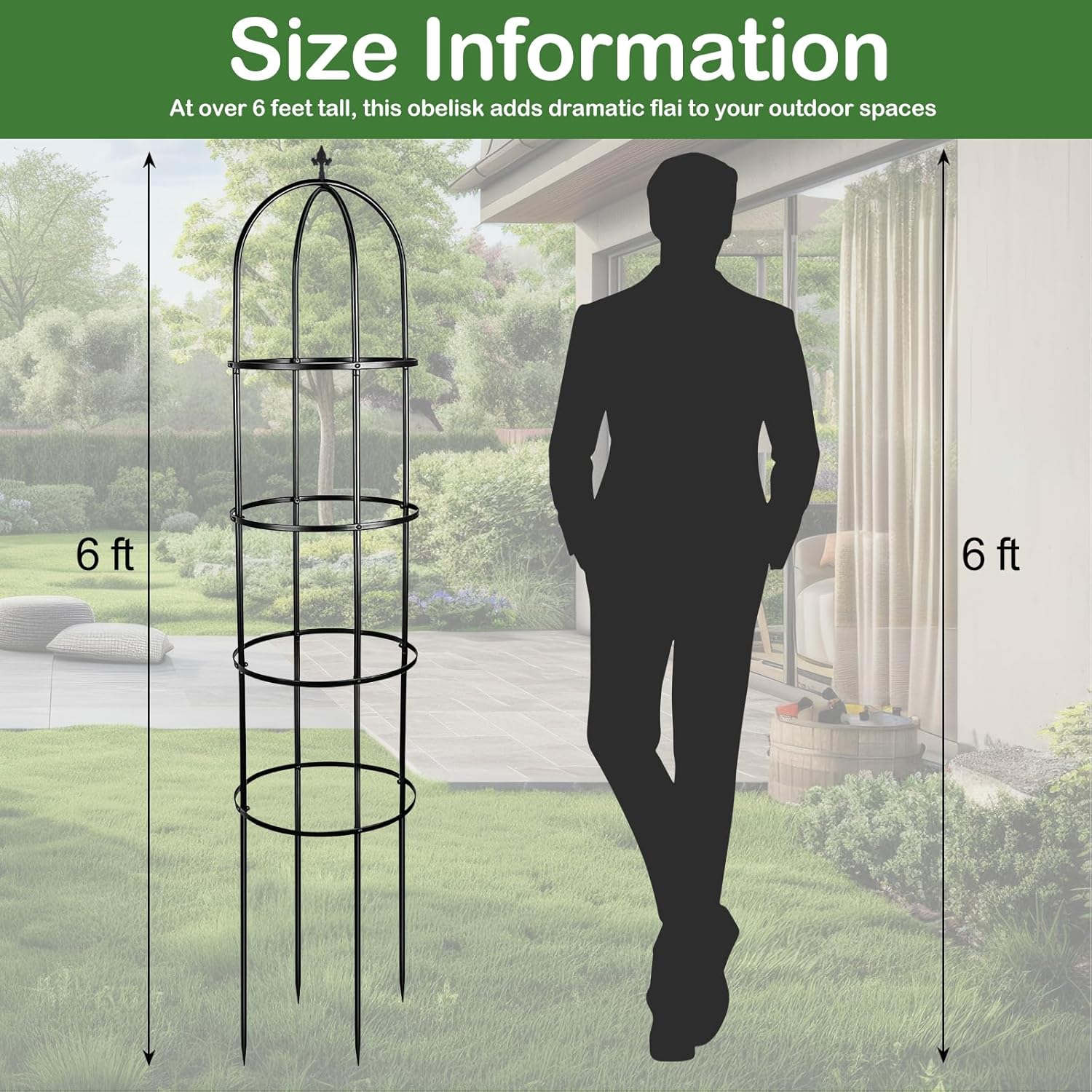 2 Pcs Metal Garden Obelisk Trellis for Climbing Plants Outdoor, 6 Ft Steel Indoor Potted Flower Support Trellises for Rose Bush Clematis Vine Jasmine Fruits Vegetable Floral Arch Decor (Floral)