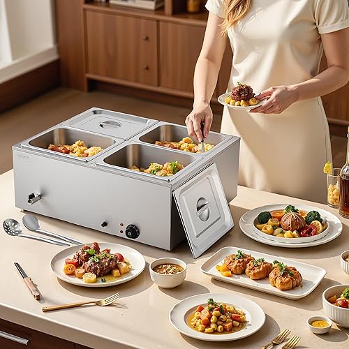 Miniatura 115 de VEVOR Calentador de alimentos comercial, calentador de alimentos eléctrico de acero inoxidable de 1200 W, calentador de alimentos de vapor