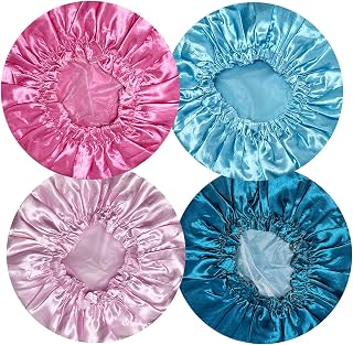 4 PCS Shower Caps for Women Elastic Shower Bonnet Reusable Satin EVA Double Layer Waterproof Bath Cap (Solid Color)