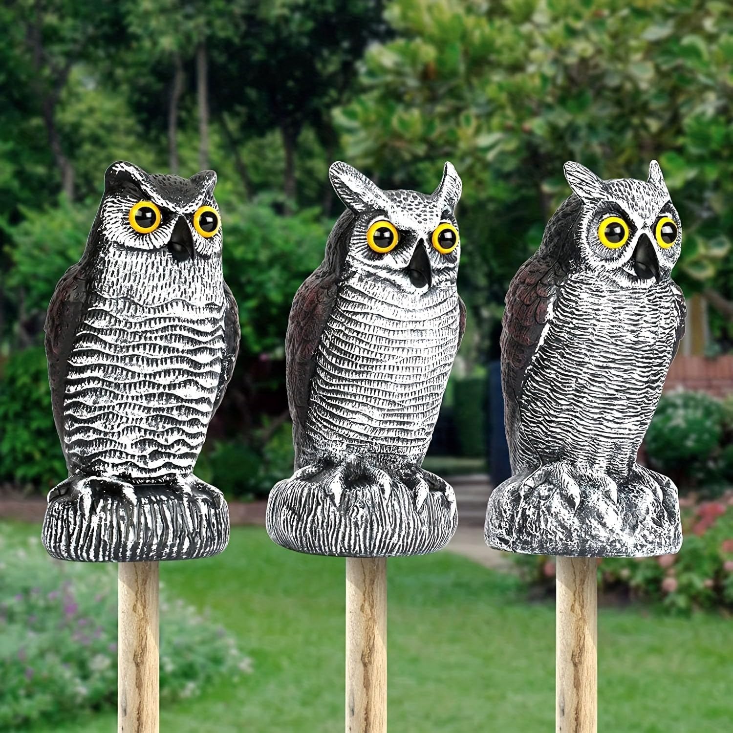 Fake Owl Scarecrow Sculpture,Decoys to Scare Birds Away from Gardens and Patios, Scarecrow Plastic Owl Statues, Pigeon Deterrent - Image 2