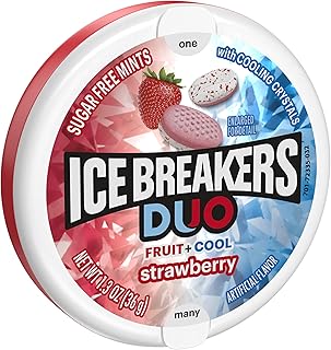 ICE BREAKERS Duo Fruit Plus Cool Strawberry Sugar Free Mints Tin, 1.3 oz