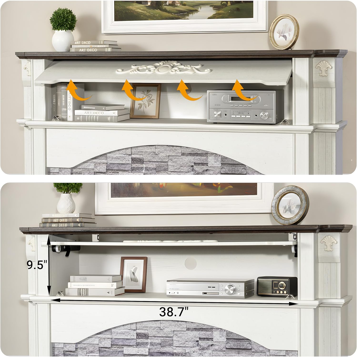 51" Electric Fireplace with Mantel, 45" Tall Carved Farmhouse Entertainment Center TV Stand with Storage Cubby and 30'' Freestanding Electric Fireplace for Living Room, White