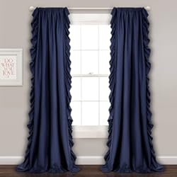 Decoracion Con Paneles Lush Decor Reyna - Juego de Paneles de Cortinas con Volantes, 137 cm de Ancho x 213 cm de Largo, Color Azul Marino, Juego de Cortinas con Volantes románticos para Dormitorio, Sala de Estar o Comedor,