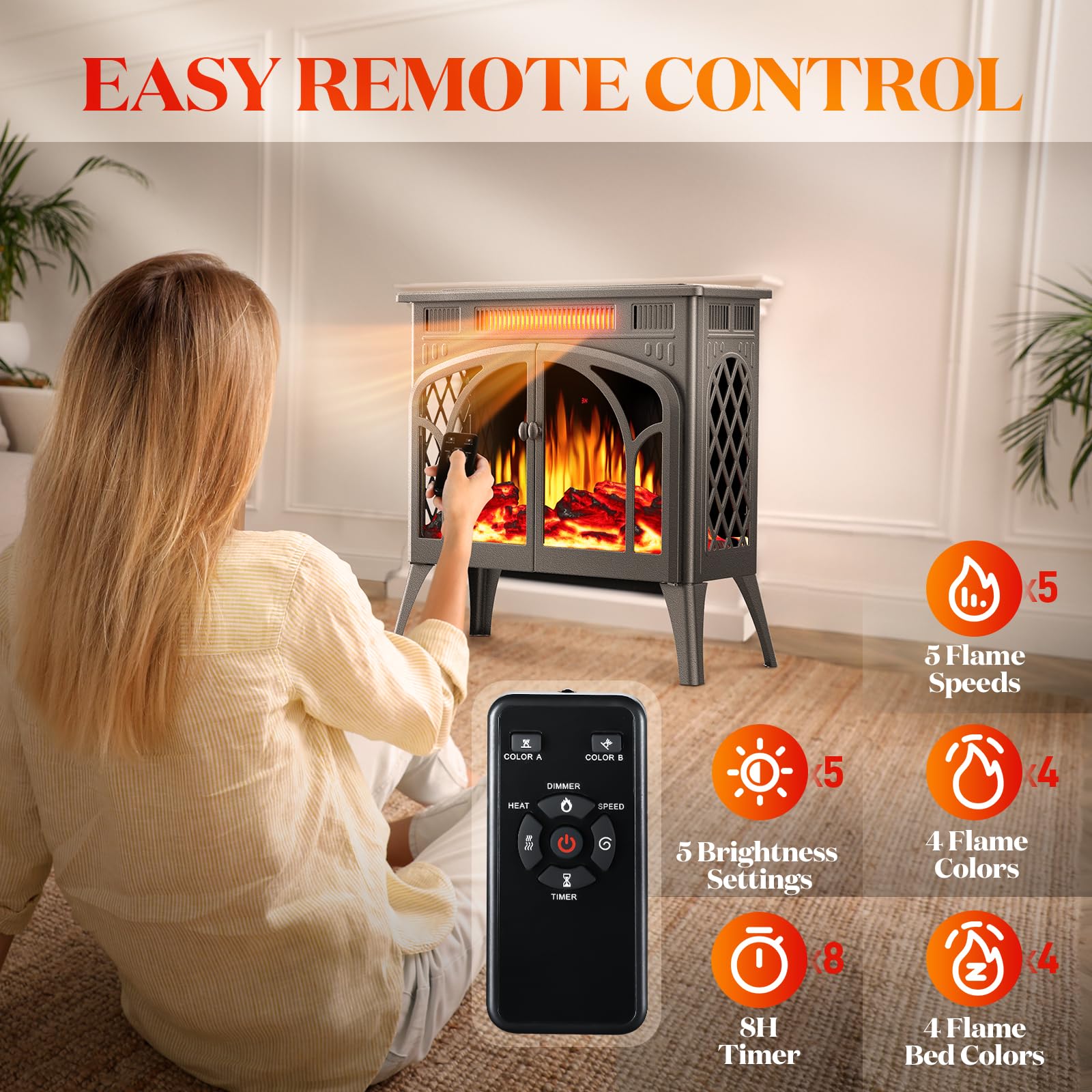Amazon.com: Rintuf Electric Fireplace Heater, 1500W Electric Fireplace Stove  with 3D Flame Effect, 5100BTU Infrared Fireplace, Remote Control, Timer,  Low Noise, Ideal for Indoor Home Use : Home u0026 Kitchen