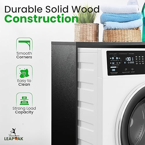 Miniatura 3 de Estante para lavadora y secadora, organizador de madera de ingeniería con paneles laterales, decoración para almacenamiento, superficie plegable,