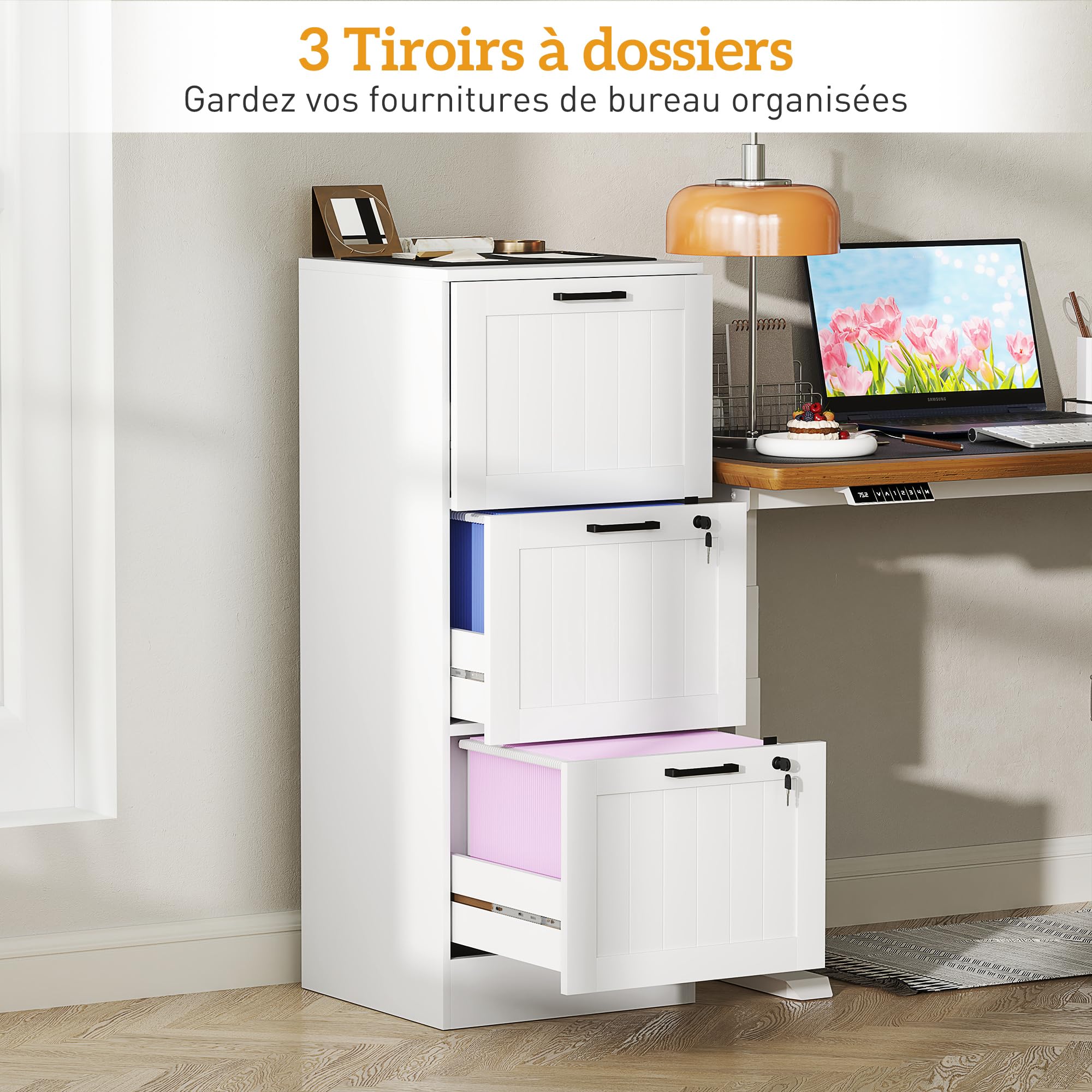 HOMCOM Büroschrank mit 3 Schubladen und Schlössern, kompakt, 40 x 40 x 101