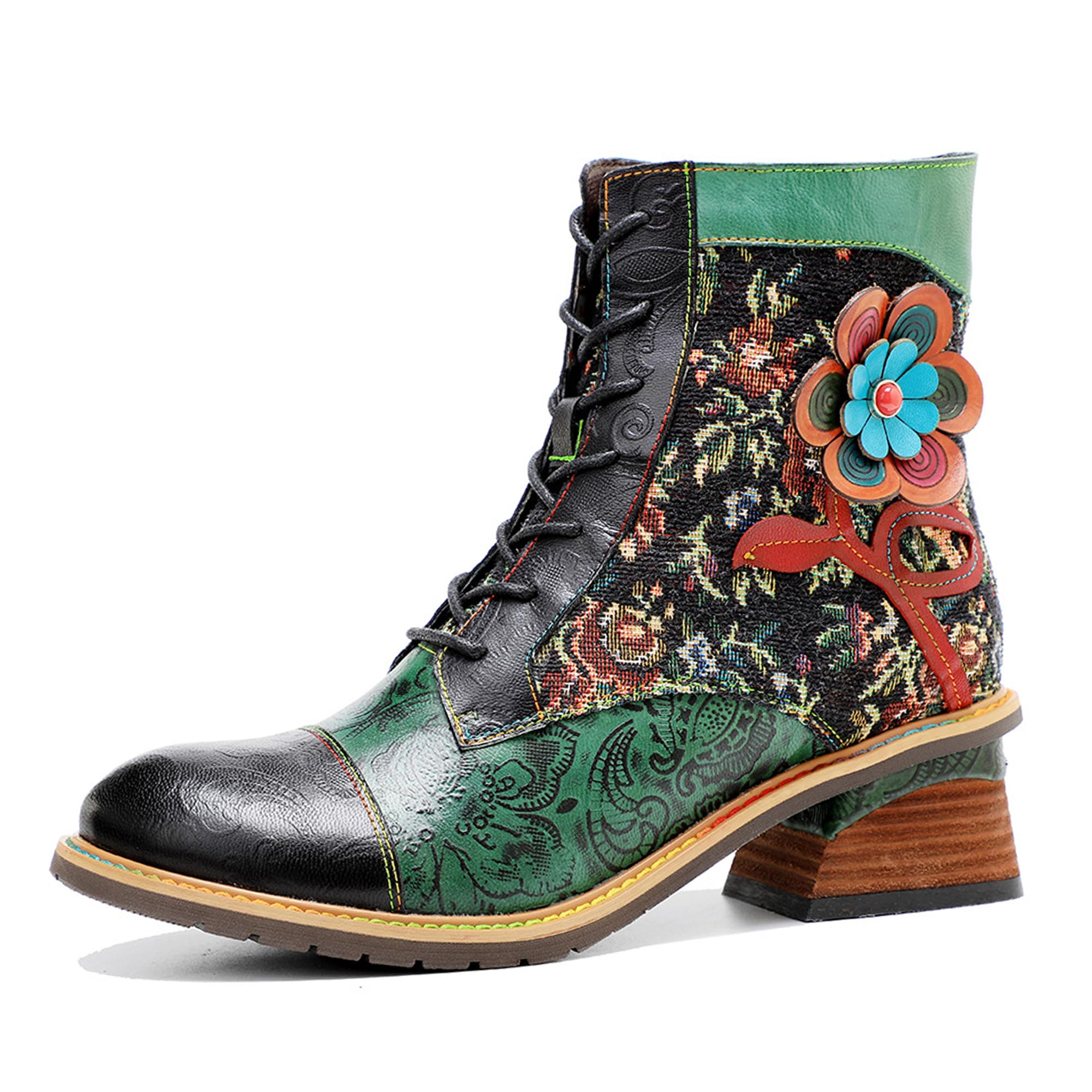 Women's Handmade Retro Lambskin High Heel Boots, Colorful Painting, Metallic Style - Fashion, Comfortable, Durable, Unique Minority Style