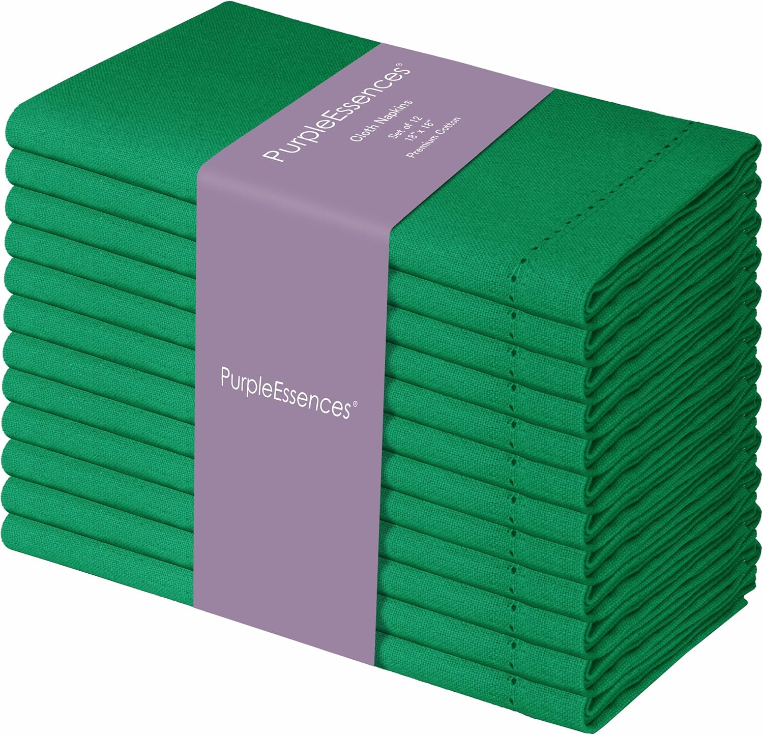 PurpleEssences Set of 12 Hemstitch Cloth Dinner Napkins 100% Cotton - Soft Durable Washable - Ideal for Wedding Spring Easter Summer - Perfect Everyday Use Table Linen 18x18 - Cream