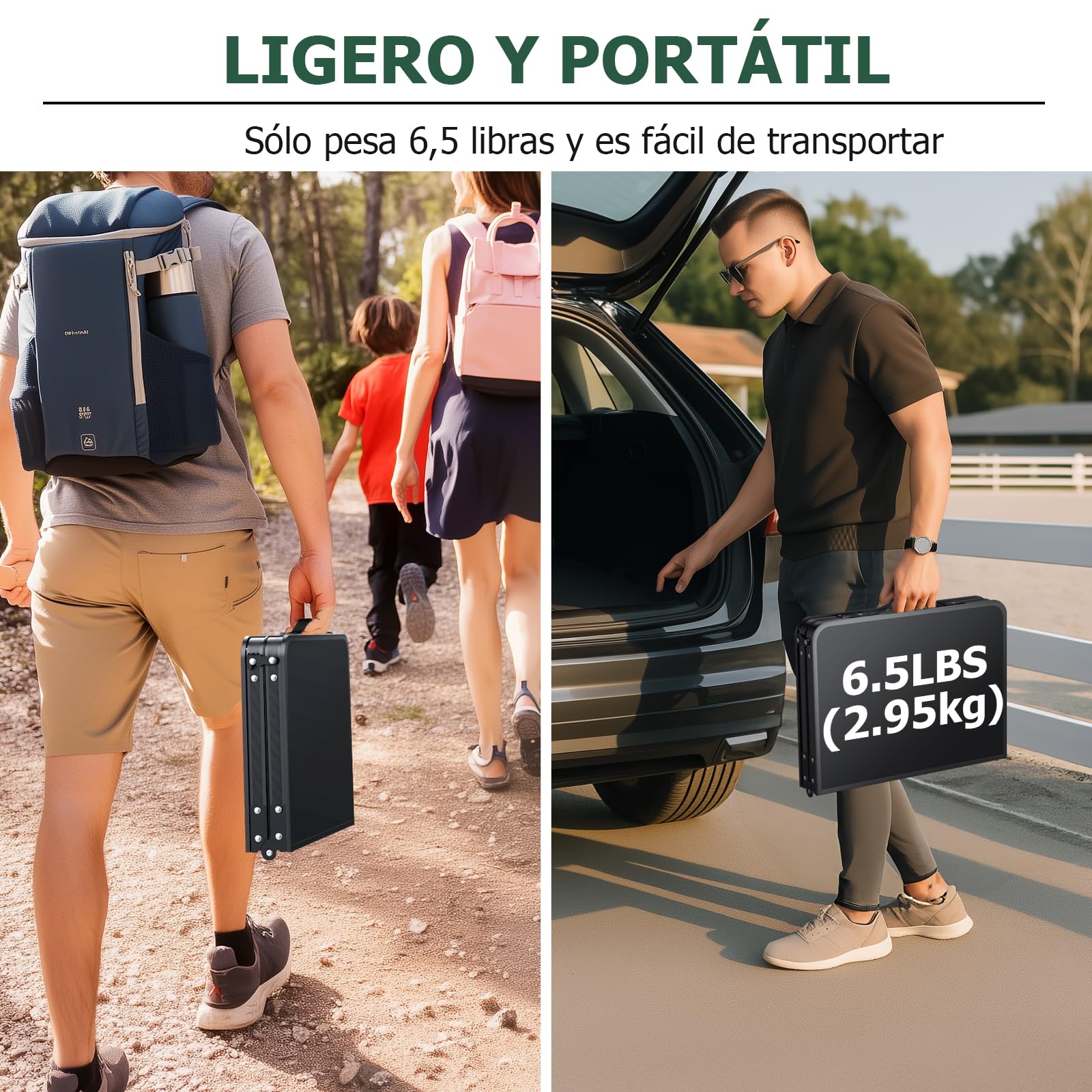 JiGiU Mesa de Caming Plegable Mesa Pinic Portátil 60x40x24.5/47.7/71cm Aleación de Aluminio con Asa de Transporte para Exteriores Interior Senderismo Barbacoa Playa (Negro, 80KG Carga)