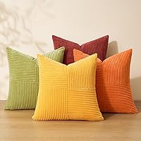 Topfinel Corduroy Throw Pillow Covers 18x18 Set of 4 - Soft Fall Burnt Orange Boho Farmhouse Decor for Couch Sofa Bedroom (Terracotta Rust Yellow)