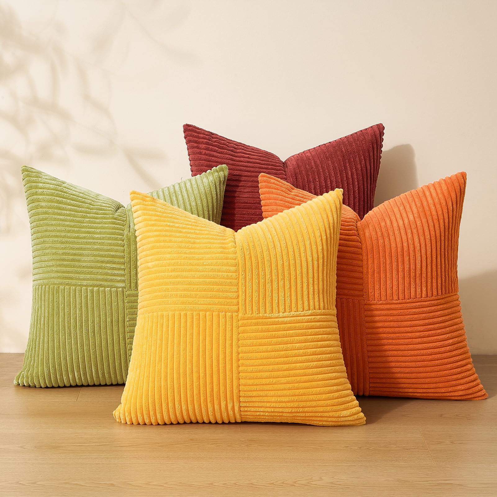 Topfinel Fall Burnt Orange Decorative Throw Pillows Covers 18x18 Soft Corduroy Square Throw Pillow Covers Set of 4
