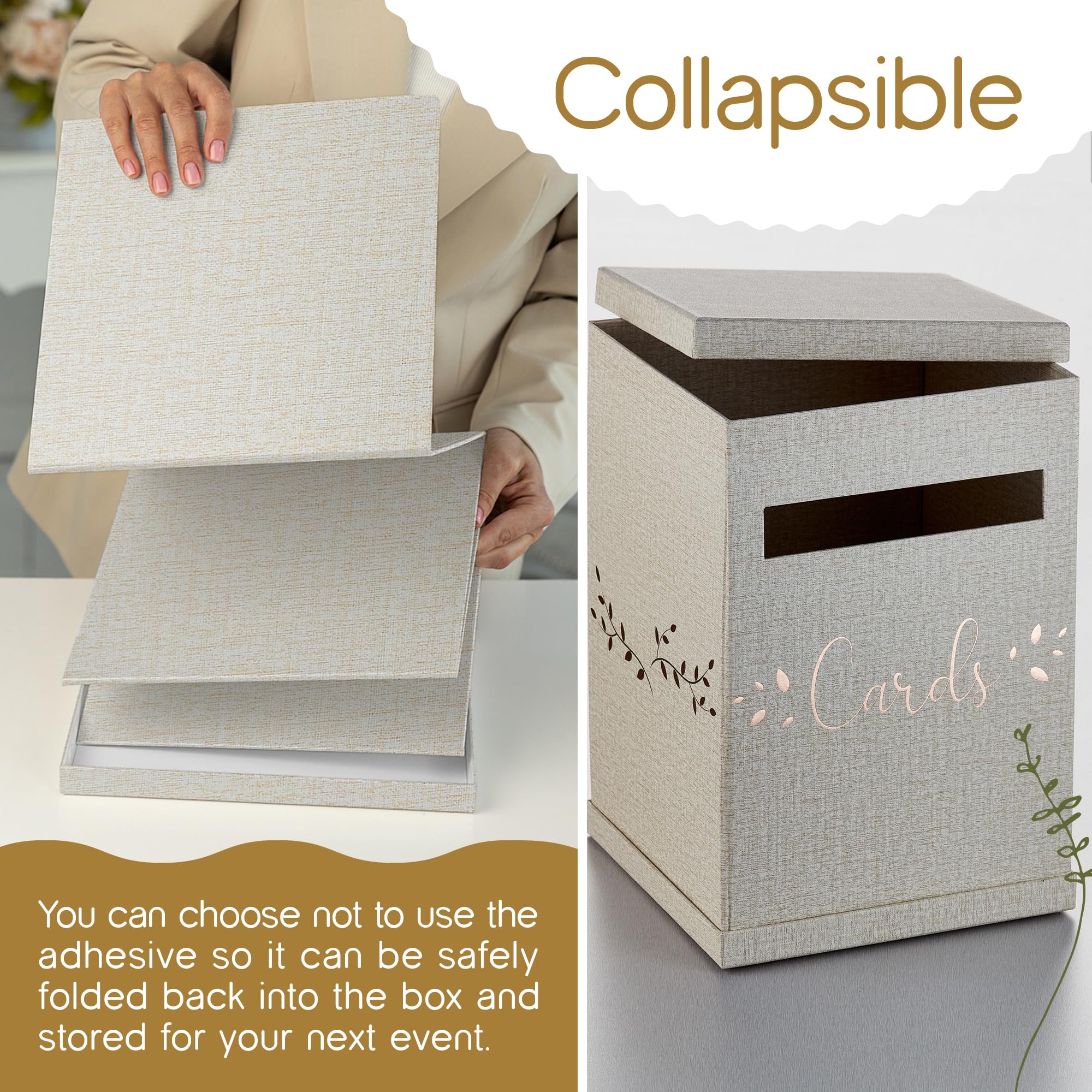 Hayley Cherie - Caja de regalo rústica con diseño de lámina de cobre - Acabado texturizado de lino - Buzón grande de 22 x 22 x 32,5 cm - Para bodas, baby showers, cumpleaños, graduaciones, fiestas