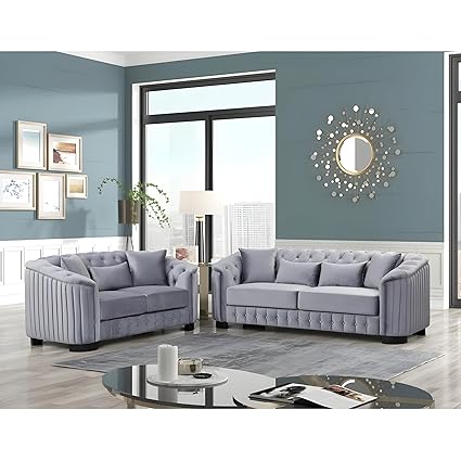PREMIUM CART 3+2 Seater Piece Velvet Living Room Set for Living Room Couch Contemprory Sofa Chesterfield Sofa 5 Seater for Bedroom Home & Office (5 Person Sofa) (Grey)