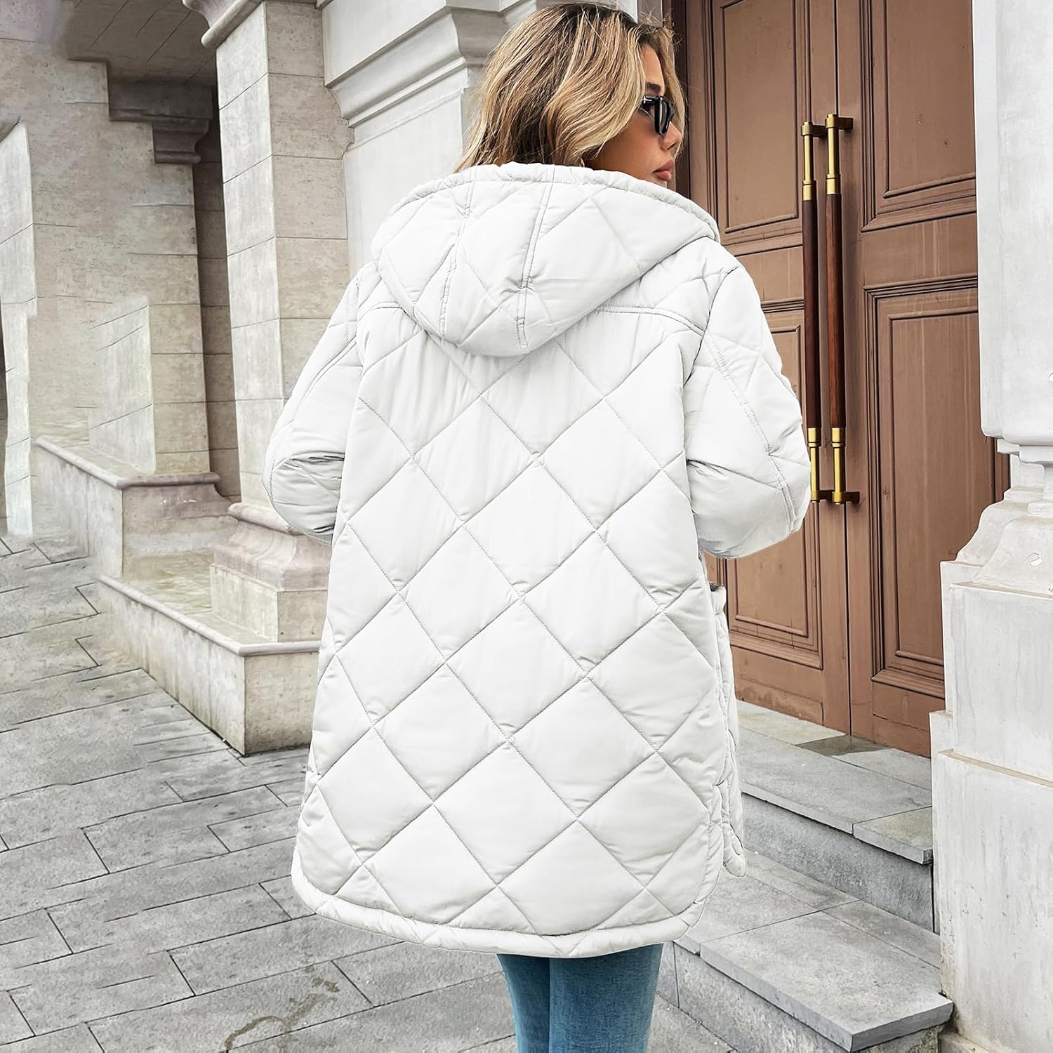HOTIAN Womens Quilted Puffer Jackets Hooded Long Sleeve Full Zipper Casual Winter Lightweight Diamond Coats with Pockets - Image 6