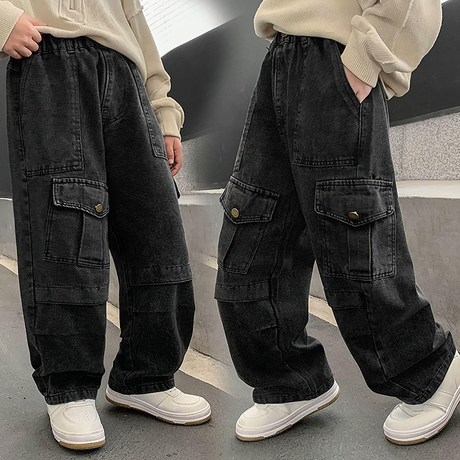 Vaqueros Niño 4-14 Años Ancho Pantalon Vaquero Adolescentes Chico Cintura Elástica Rectos Casual Vacaciones Streetwear Jeans Pantalones Vaqueros de Trabajo Denim Holgados Otoño 2026