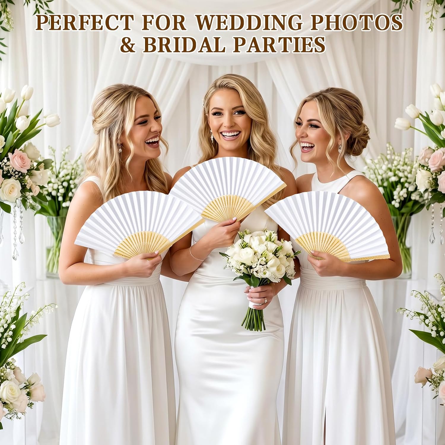 60 Pcs White Paper Folding Handheld Fans Bulk, 8.3 Inch Foldable Bamboo Handheld Fans with Natural Wood Handle, Blank DIY Fans for Wedding Favors, Bridal Shower, Home Decor, Photography Props