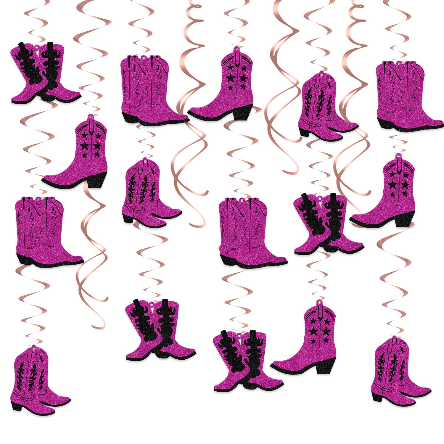 16Pcs Western Cowgirls Boots Hanging Swirls Pink Wild West Hanging Decor
