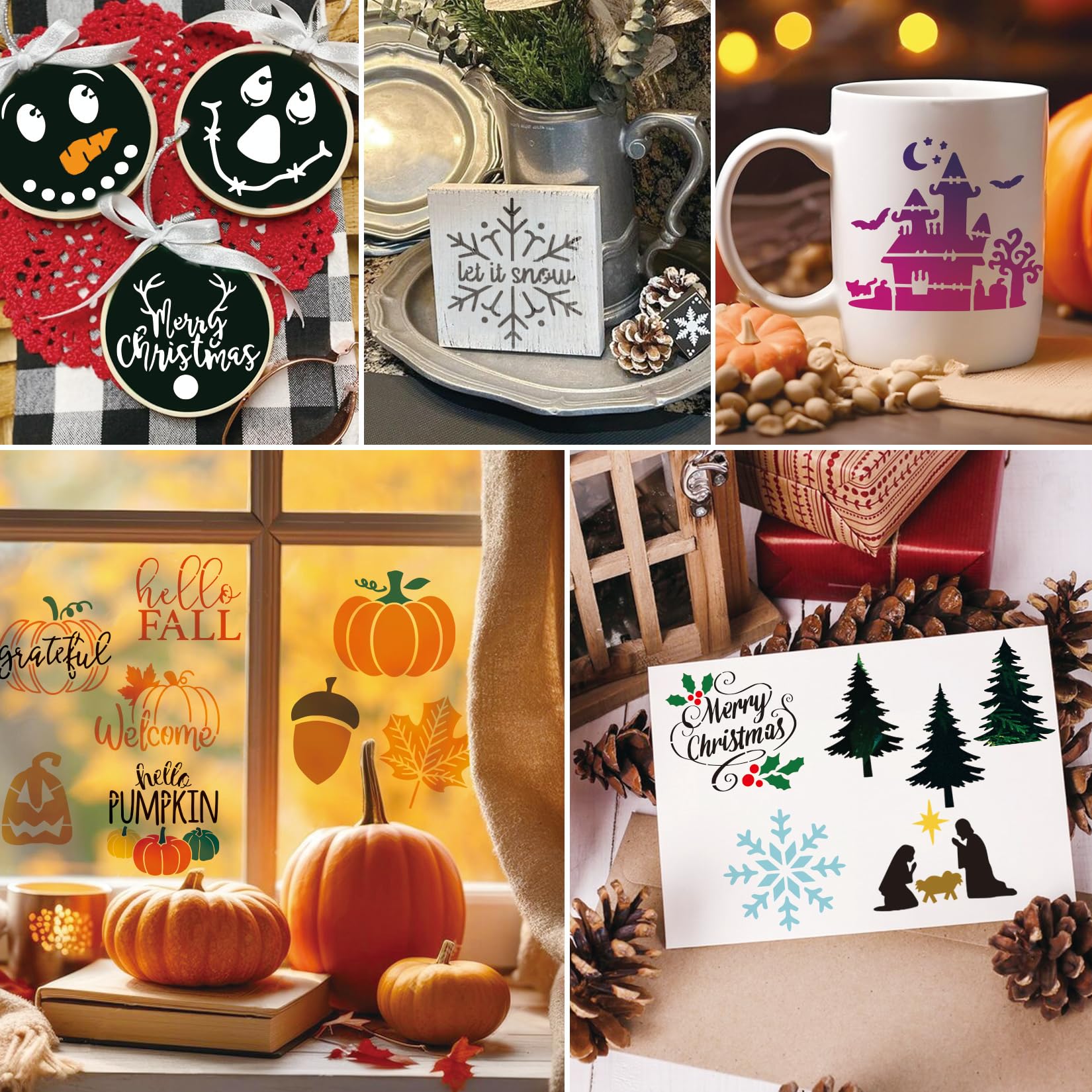 45 plantillas reutilizables para galletas de Navidad, Halloween, otoño, Acción de Gracias, para decoración de pasteles, para alimentos, postres y manualidades (45 días festivos)