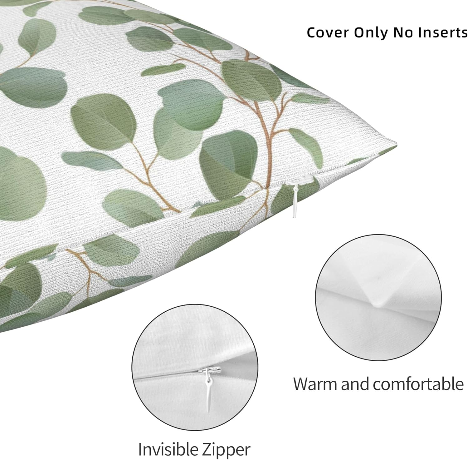 Spring Sage Green Leaf Pillow Covers 18x18 Inch Set of 2 Eucalyptus Floral Watercolor Throw Pillow Cover Grey Seafoam Leaves Square Pillowcase Cushion Cases for Home Couch Bed Sofa