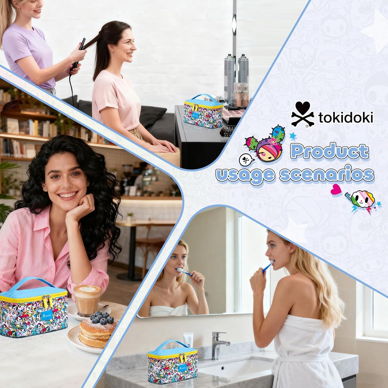 Tokidoki Official Licensed Travel Makeup Bags Toiletry Bags for Women Cosmetic Organizer Bag Large Capacity Travel Makeup Case Organizer