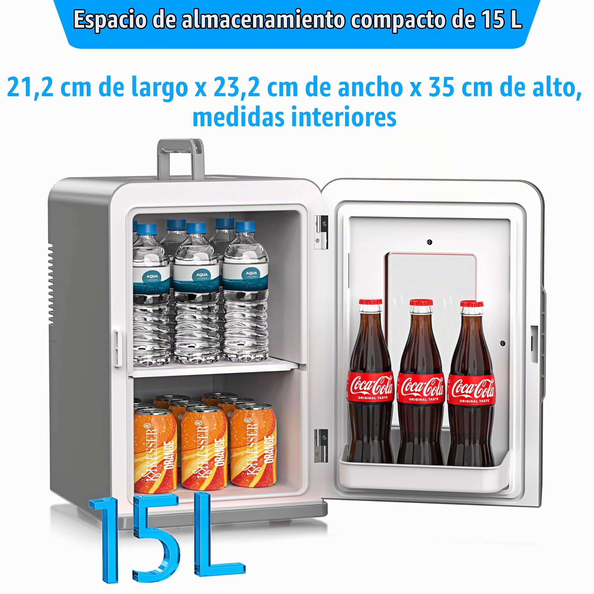KESSER® Mini Nevera 2 en 1 de 15 l, función de refrigeración y calefacción, Toma de Corriente AC portátil de 220-240V/12V y Encendedor, Caja para Mantener la Temperatura, minicaja térmica