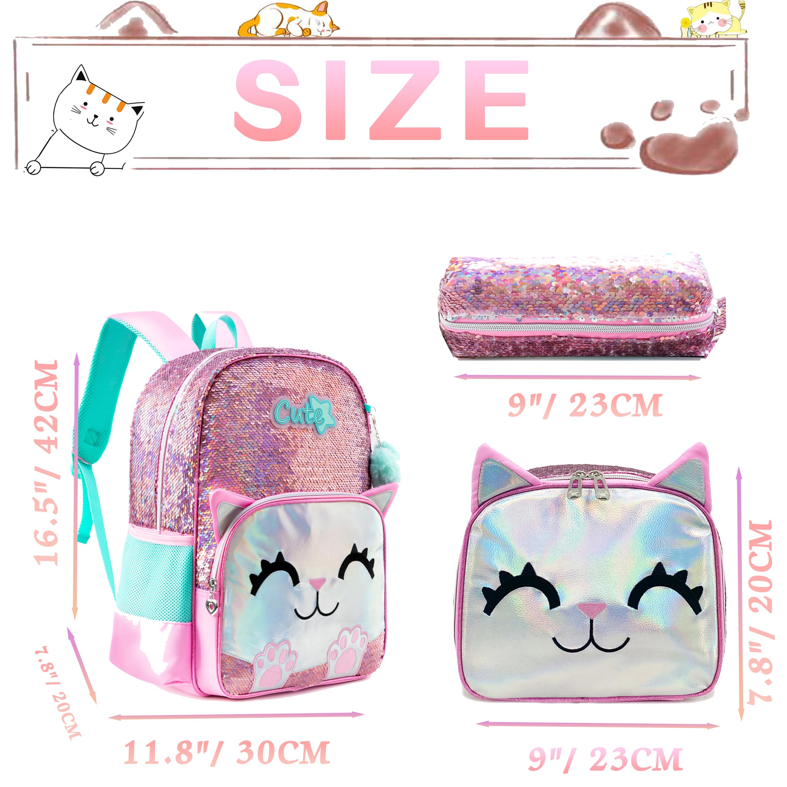 HTgroce Cartable Fille Primaire Cartable Sac à Dos Filles Enfants Elementaire Sacs Scolaires de 3 Pieces avec Sacs à Lunch et Trousse pour CP CE1 CM1 CM2 D'école Étudiants
