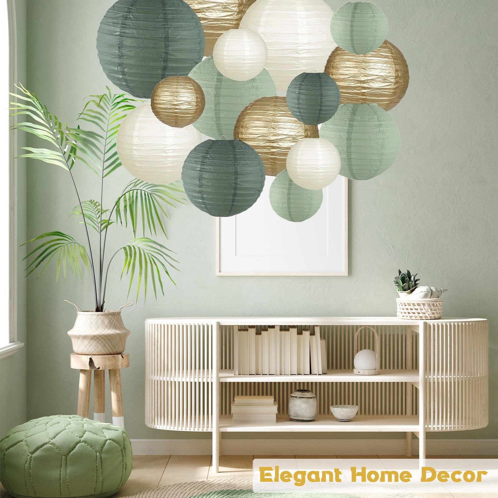 Lampion Stof Papieren Lantaarns Decoratief, Ronde Hangende Papieren  Lantaarns Decoraties Voor Rustieke Feest Bruids Douche Bruiloft Salie Groen  Verjaardagsfeestje Benodigdheden Goud/ivoor/salie Groen 15 Stuks Lampion  Outdoor, image size:1600x1600