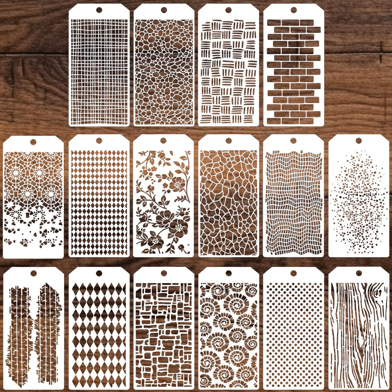 Texture Stencils, 16 Pcs Stencils for Crafts Reusable Natural Flower Templates for Painting DIY Art Crafts Scrapbook Wall Cake Canvas Décor (11.8x24cm)