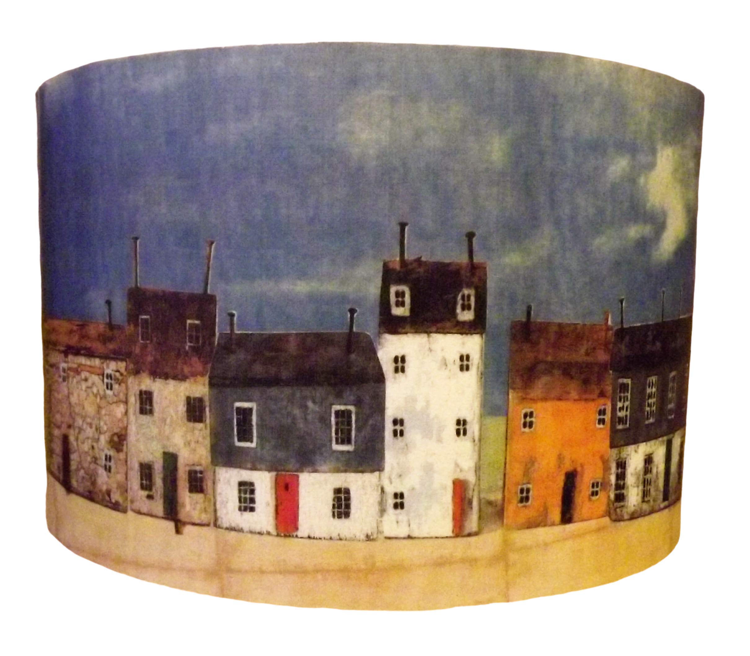 Village Street Lampshade, light shade, shabby chic, rustic, street scene.