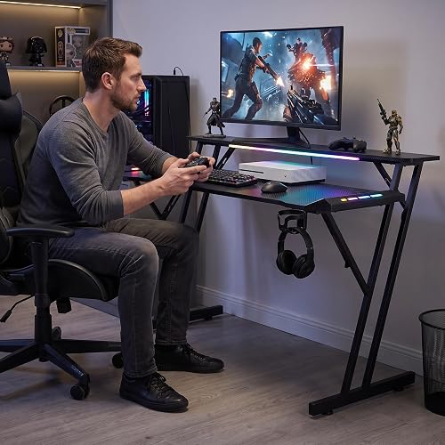 Bureau Gaming LED avec Support pour Moniteu Soontrans