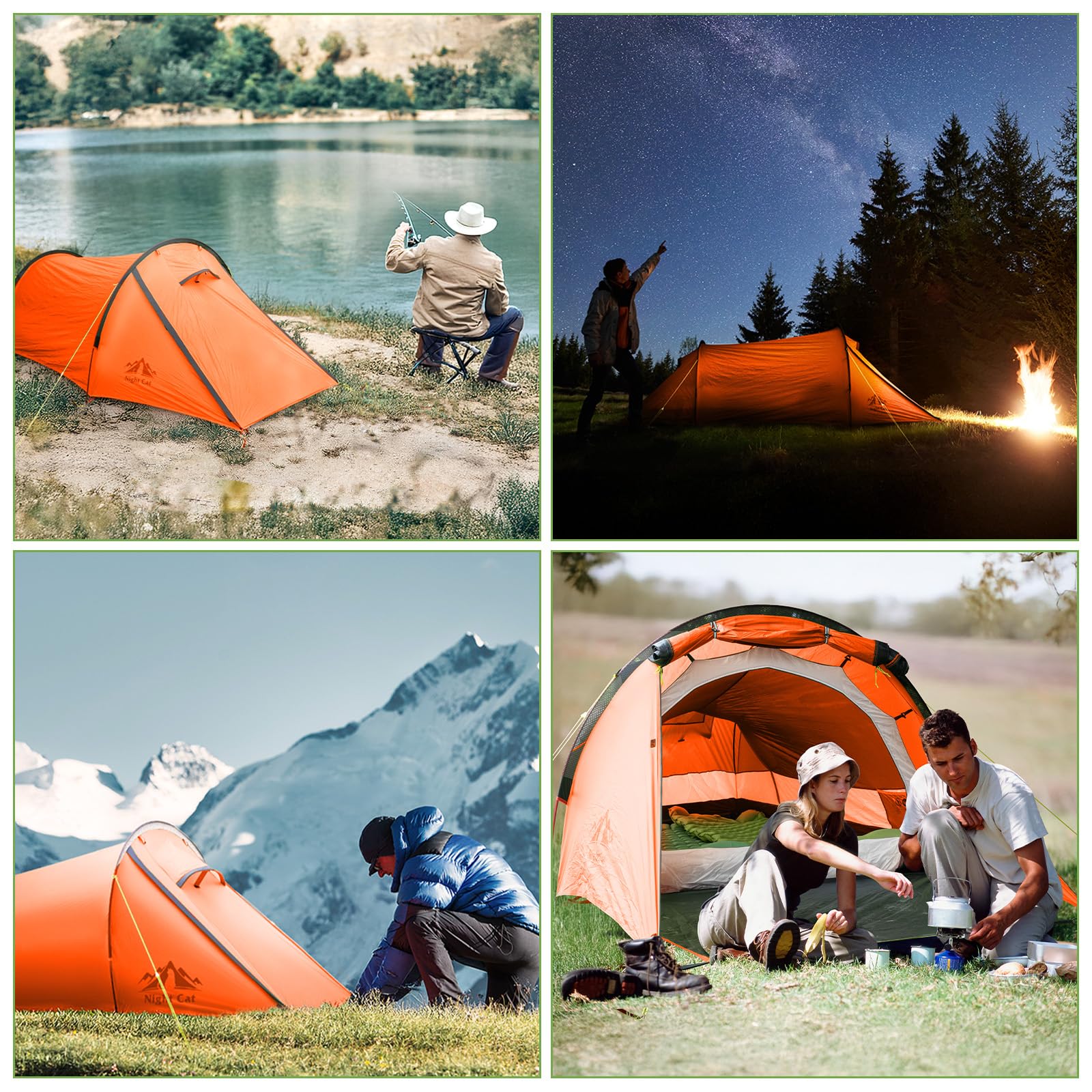 Night Cat Tunnelzelt 1 Personen Wasserdicht: Ultraleichtes Zelt Silnylon 15D 5000MM 1.5 KG für Fahrradtour Kleines Packmaß Camping Trekking