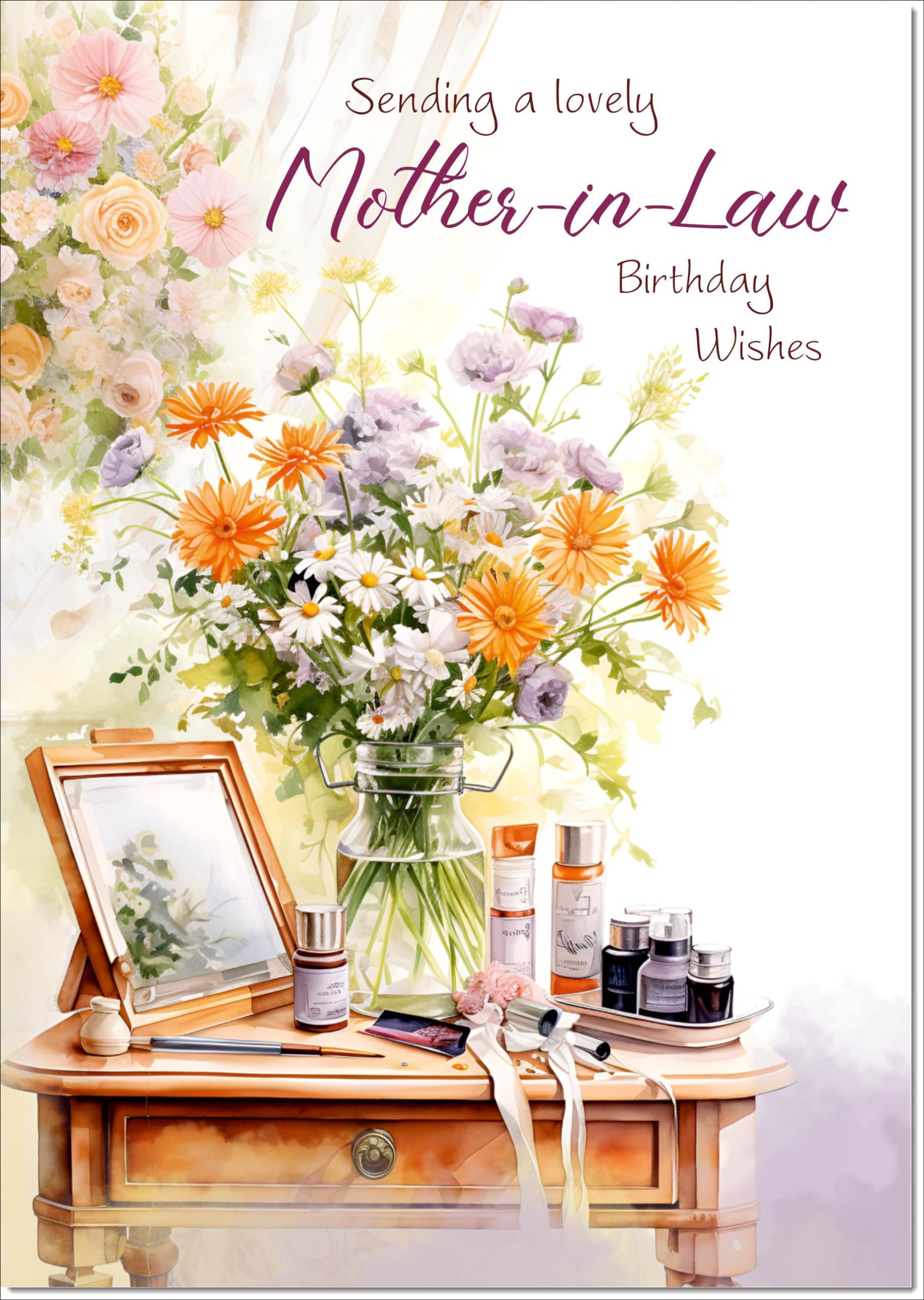 doodlecards Mother-in-Law Birthday Card Dressing Table Bouquet Large A4 Size with Plain Envelope