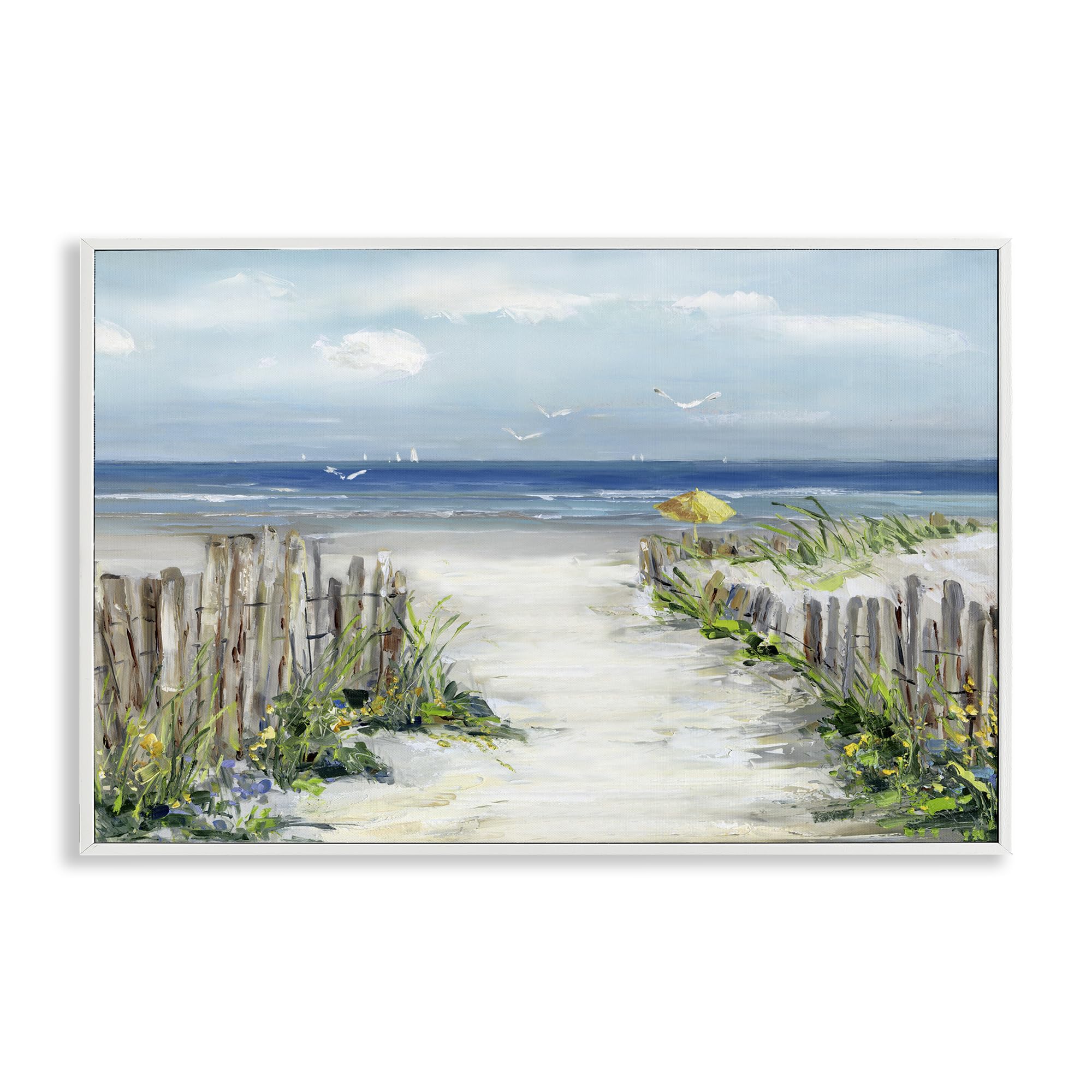 Stupell Industries Coastal White (Textured) Sunlit Dune Path To Ocean, 20 X 30 Inch Framed Giclée Print