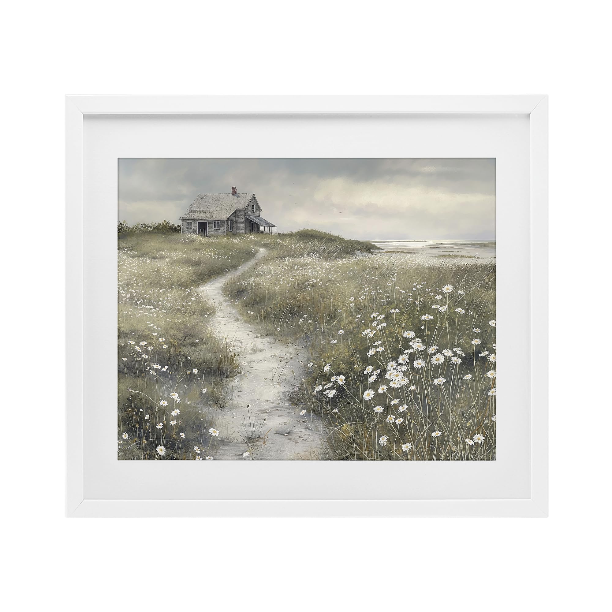 Stupell Industries Coastal White (Textured) 'Pathway To Coastal Cottage'| Framed Print Under Glass