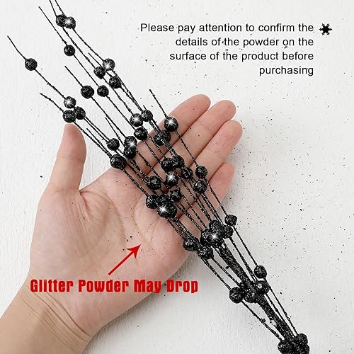 Miniatura 3 de Jutom 12 tallos de bayas artificiales de Navidad con purpurina de 15.7 pulgadas, adornos de púas de bayas de acebo, adornos falsos para árbol de