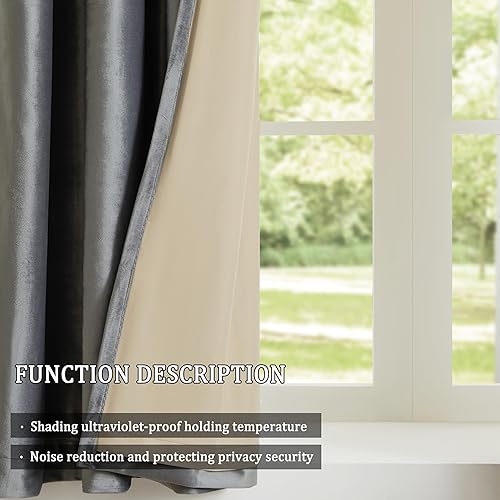 Miniatura 3 de GIGIZAZA Cortinas de terciopelo gris 100% opacas de 108 pulgadas de largo, 2 paneles para sala de estar, cortinas térmicas de ventana con forro