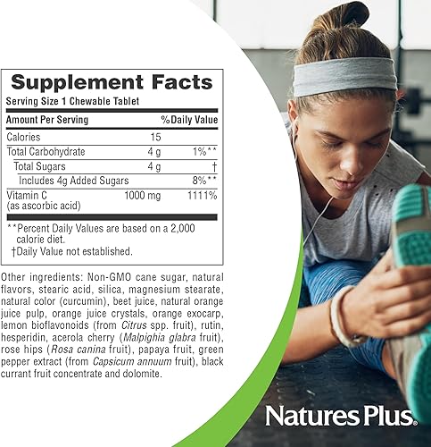 Miniatura 5 de NaturesPlus - Vitamina C masticable de jugo de naranja, 1000 mg, 60 tabletas vegetarianas, suplemento de apoyo inmunológico de alta potencia,
