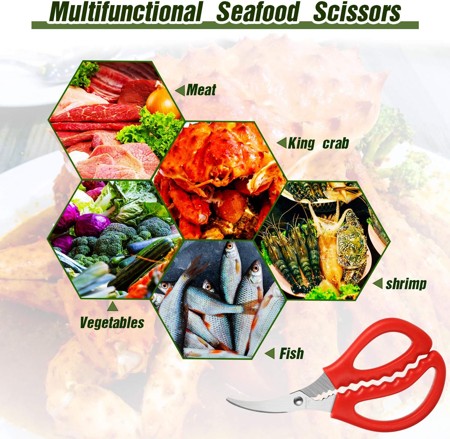Kitchen Seafood Scissors Multifunctional Stainless Steel Shears Seafood Fish Crab Shrimp Lobster Scissors for Kitchen Seafood Peeling Tools (3, Red): Home & Kitchen