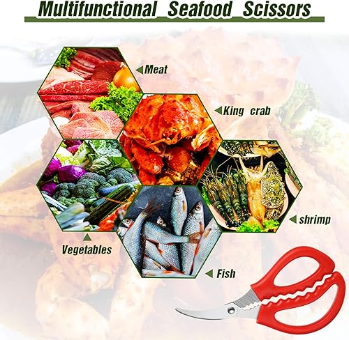 Miniatura 5 de Honoson Tijeras de cocina para mariscos, tijeras multifuncionales de acero inoxidable, mariscos, pescados, cangrejo, camarones, langosta, tijeras