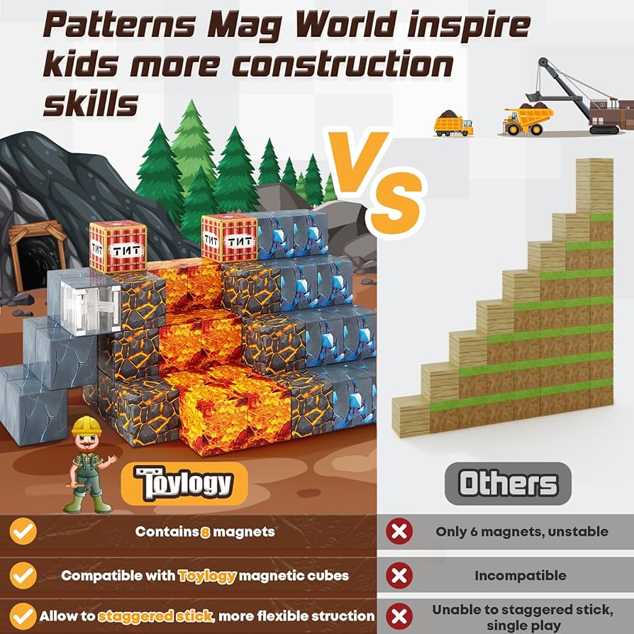Amazon.com: Magnetic Blocks-Build Mine Magnet World Pickaxe